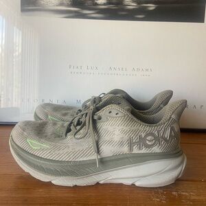 Hoka Gray and Green Athletic Shoes